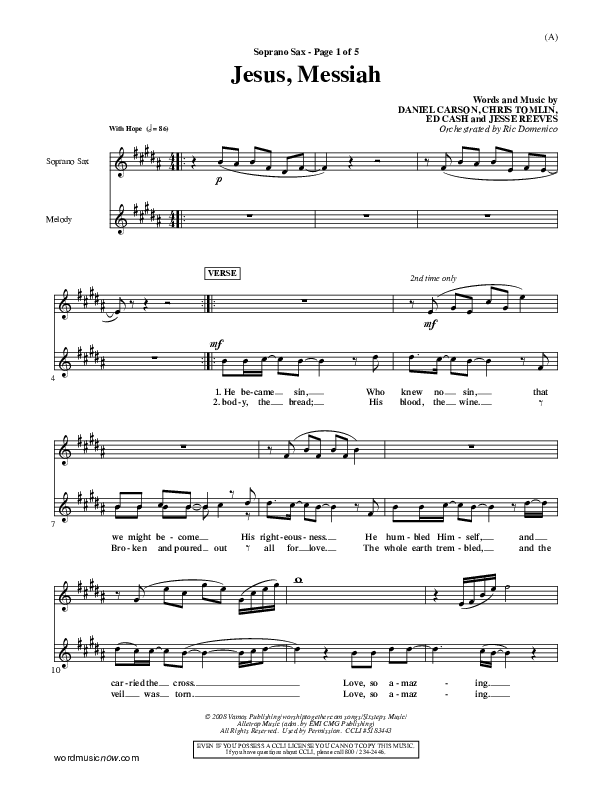 Jesus Messiah Soprano Sax (Chris Tomlin)