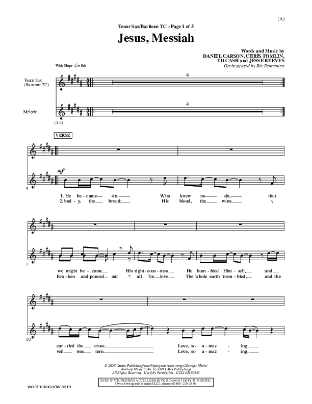 Jesus Messiah Tenor Sax 2 (Chris Tomlin)