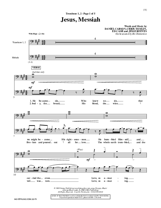 Jesus Messiah Trombone 1/2 (Chris Tomlin)