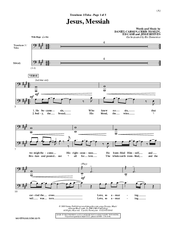 Jesus Messiah Trombone 3/Tuba (Chris Tomlin)