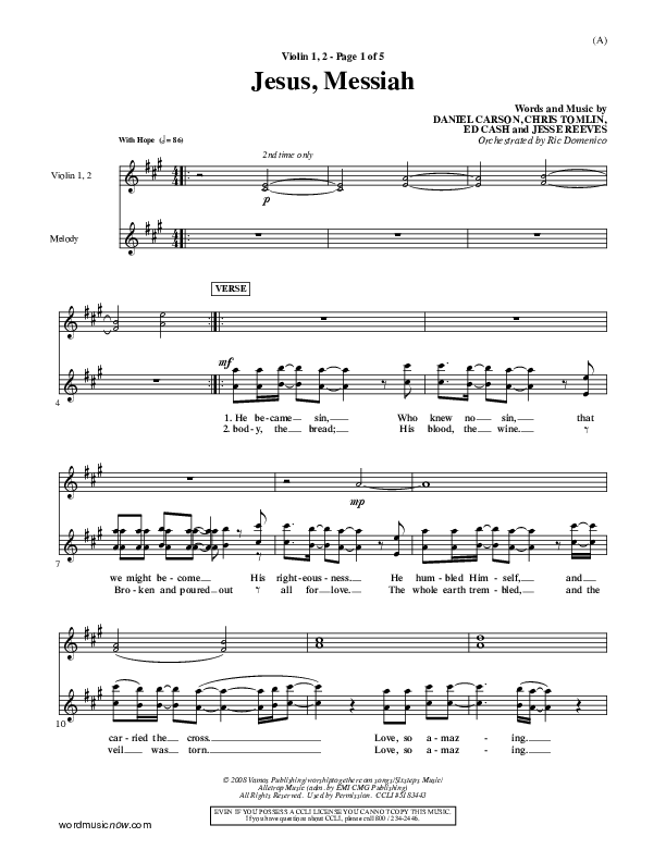 Jesus Messiah Violin 1/2 (Chris Tomlin)