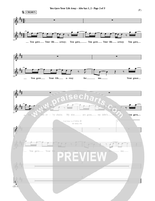 You Gave Your Life Away Alto Sax 1/2 (Kathryn Scott)