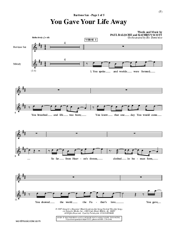 You Gave Your Life Away Bari Sax (Kathryn Scott)