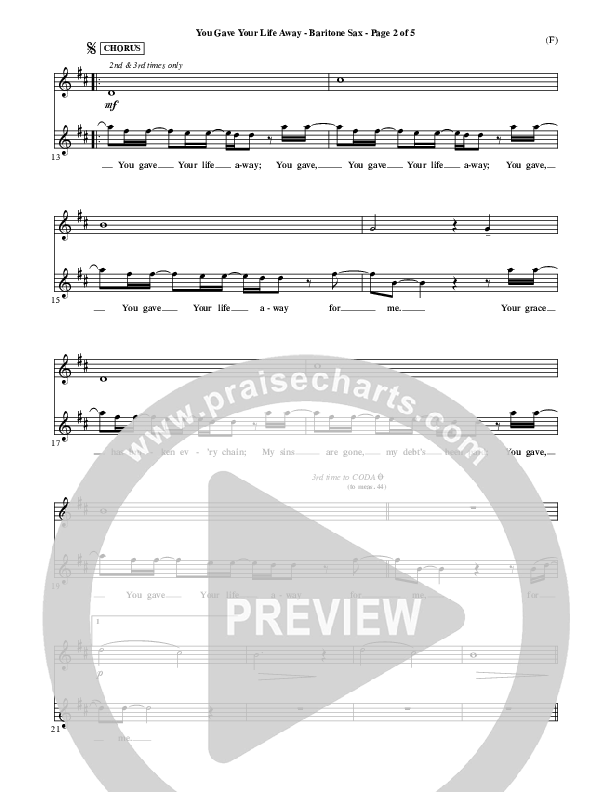 You Gave Your Life Away Bari Sax (Kathryn Scott)