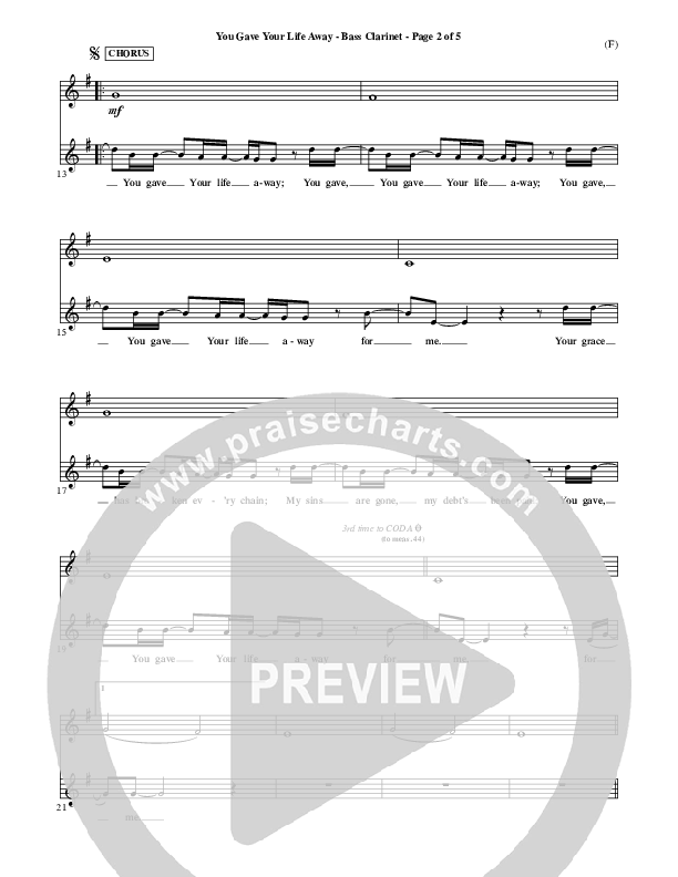 You Gave Your Life Away Bass Clarinet (Kathryn Scott)