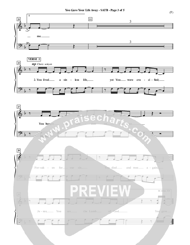 You Gave Your Life Away Choir Sheet (SATB) (Kathryn Scott)