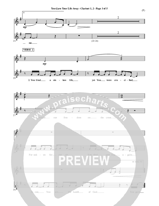 You Gave Your Life Away Clarinet 1/2 (Kathryn Scott)