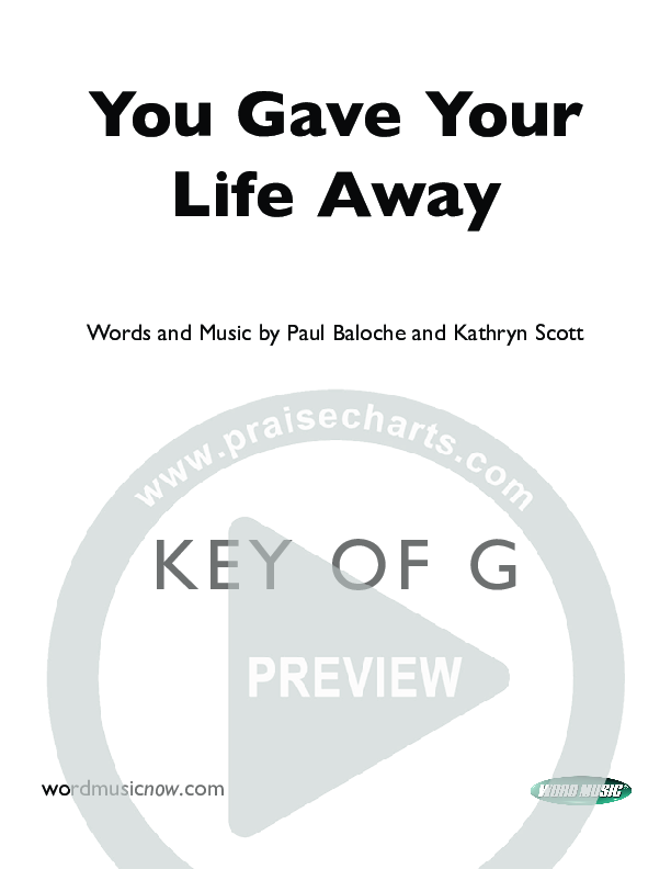 You Gave Your Life Away Cover Sheet (Kathryn Scott)