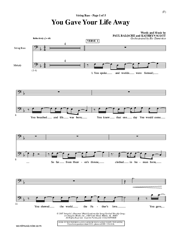 You Gave Your Life Away Double Bass (Kathryn Scott)