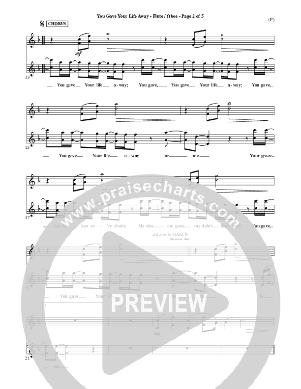 You Gave Your Life Away Flute/Oboe (Kathryn Scott)