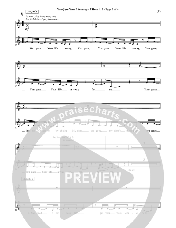 You Gave Your Life Away French Horn 1/2 (Kathryn Scott)