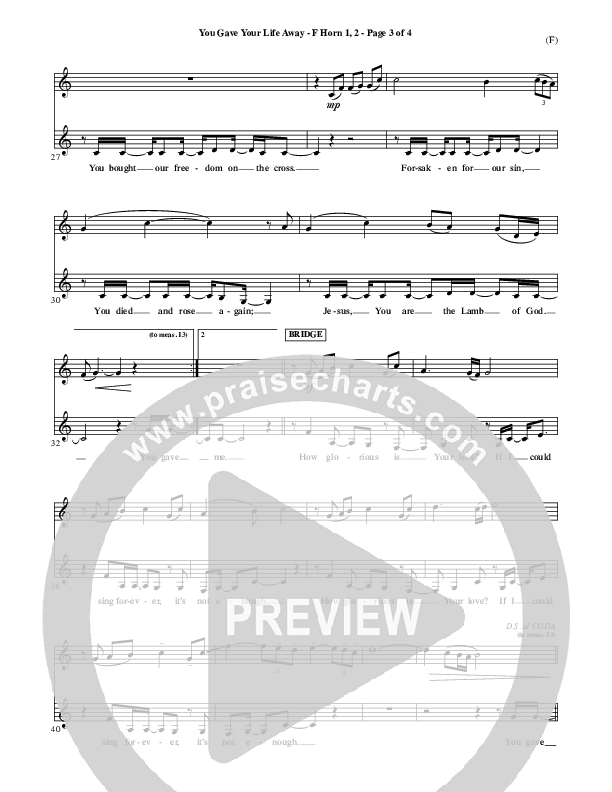 You Gave Your Life Away French Horn 1/2 (Kathryn Scott)