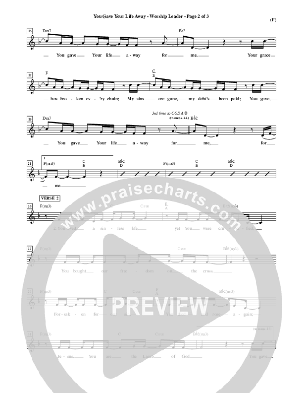 You Gave Your Life Away Lead Sheet (Kathryn Scott)