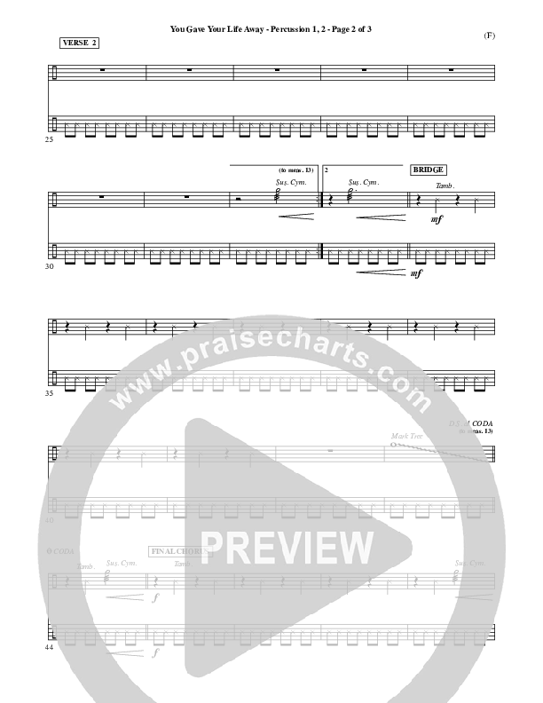 You Gave Your Life Away Percussion 1/2 (Kathryn Scott)