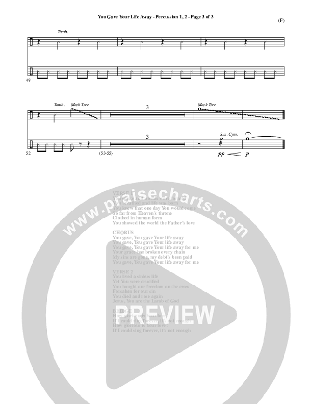 You Gave Your Life Away Percussion 1/2 (Kathryn Scott)