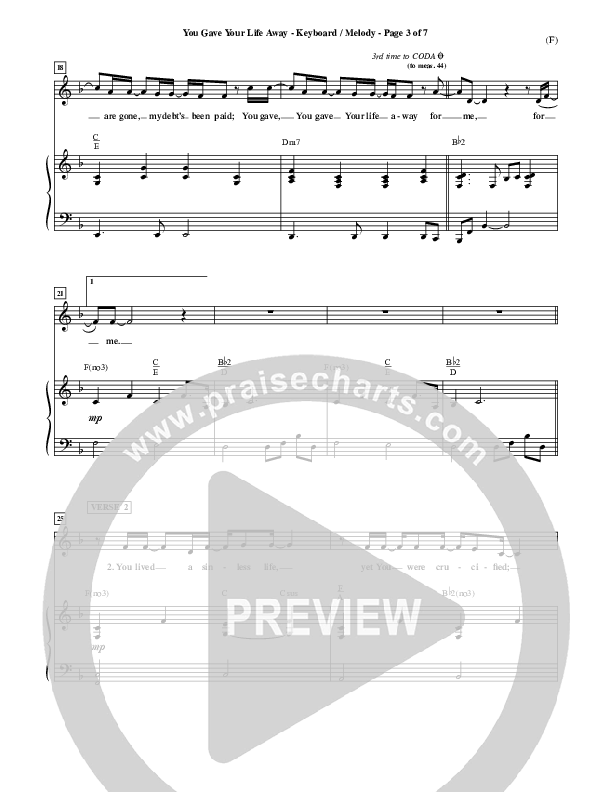 You Gave Your Life Away Piano/Vocal (Kathryn Scott)