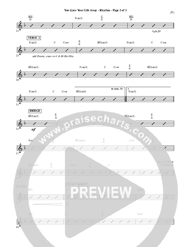 You Gave Your Life Away Rhythm Chart (Kathryn Scott)