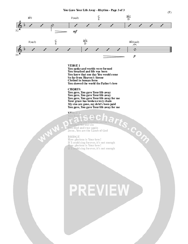 You Gave Your Life Away Rhythm Chart (Kathryn Scott)