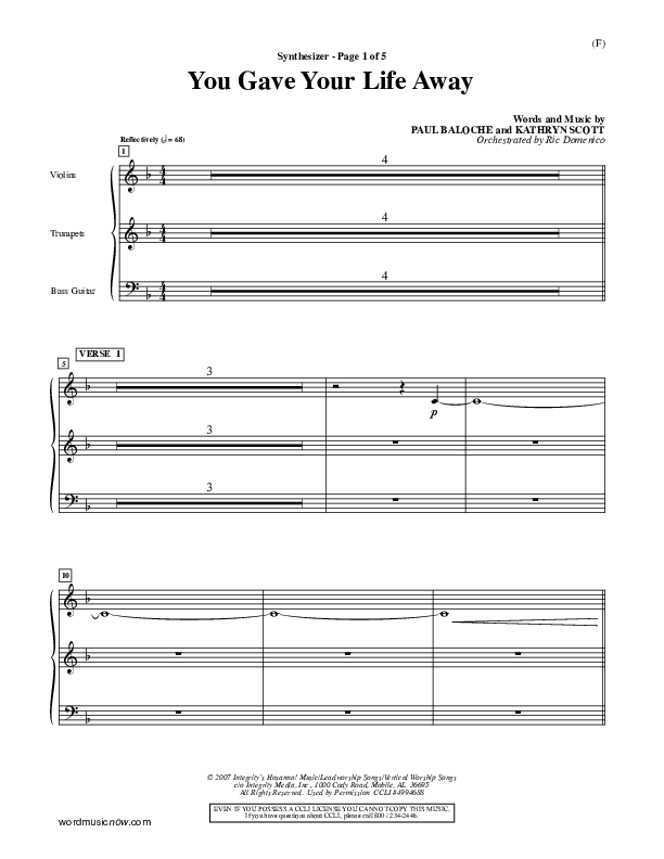 You Gave Your Life Away Synth (Kathryn Scott)