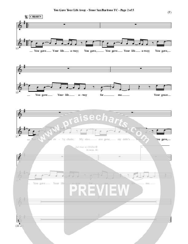 You Gave Your Life Away Tenor Sax/Baritone T.C. (Kathryn Scott)