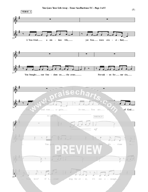 You Gave Your Life Away Tenor Sax/Baritone T.C. (Kathryn Scott)