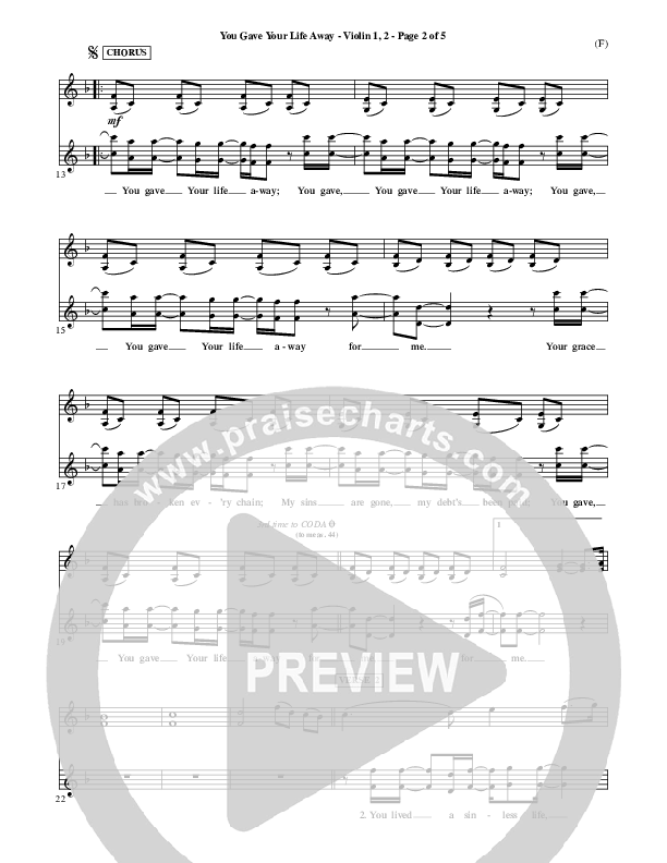 You Gave Your Life Away Violin 1/2 (Kathryn Scott)