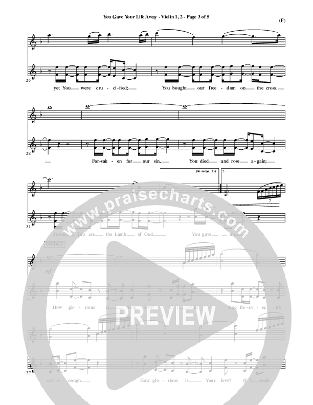 You Gave Your Life Away Violin 1/2 (Kathryn Scott)