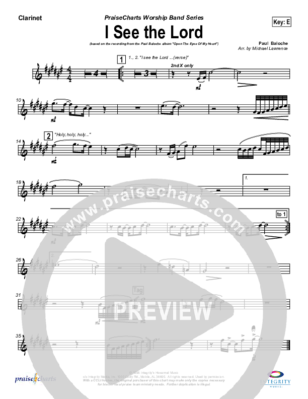 I See The Lord Clarinet (Paul Baloche)