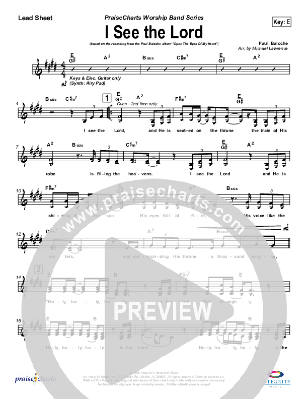 I See The Lord Lead Sheet (Paul Baloche)