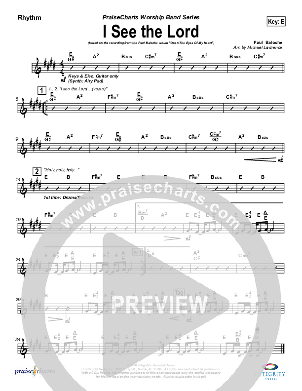 I See The Lord Rhythm Chart (Paul Baloche)