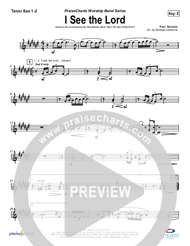 I See The Lord Tenor Sax 1/2 (Paul Baloche)