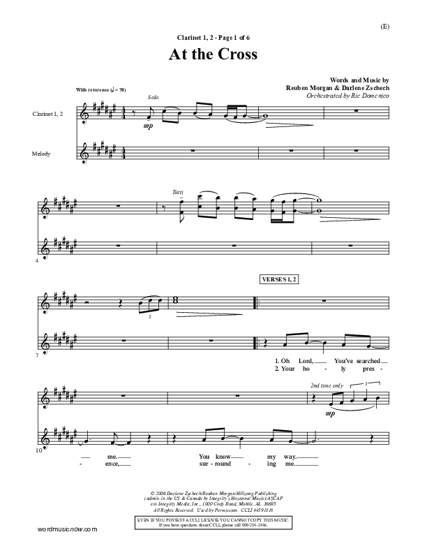 At The Cross Clarinet 1/2 (Reuben Morgan)