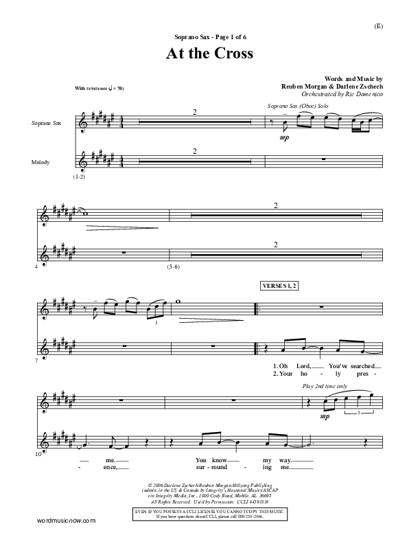 At The Cross Soprano Sax (Reuben Morgan)