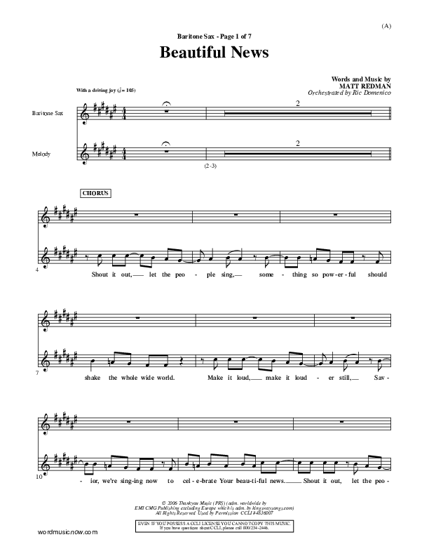 Beautiful News Bari Sax (Matt Redman)