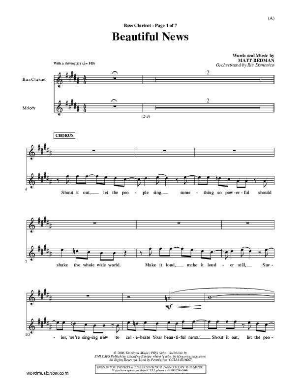 Beautiful News Bass Clarinet (Matt Redman)