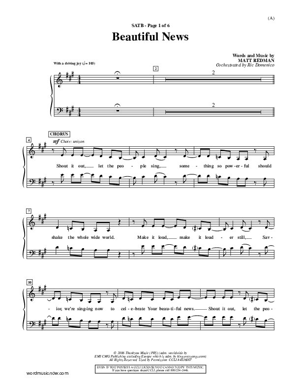 Beautiful News Choir Sheet (SATB) (Matt Redman)