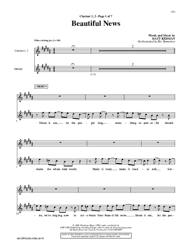 Beautiful News Clarinet 1/2 (Matt Redman)