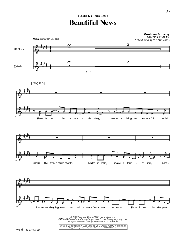 Beautiful News French Horn 1/2 (Matt Redman)