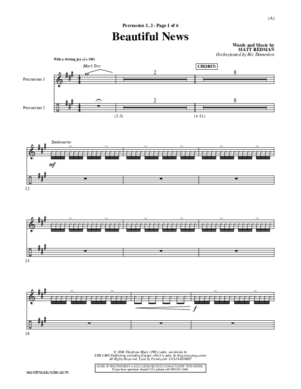 Beautiful News Percussion 1/2 (Matt Redman)