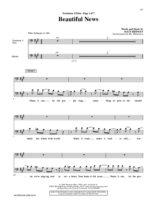 Beautiful News Trombone 3/Tuba (Matt Redman)