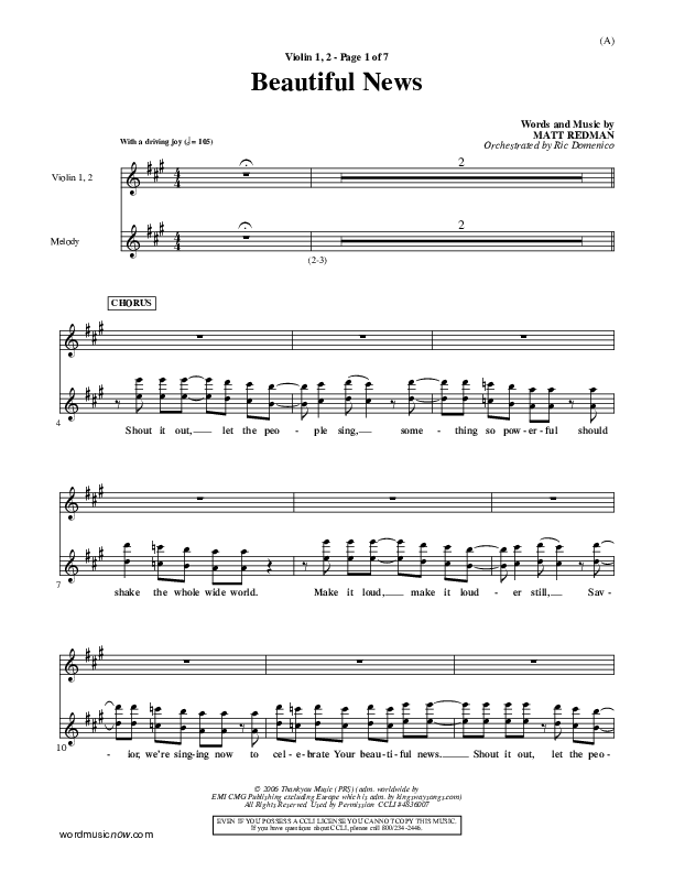 Beautiful News Violin 1/2 (Matt Redman)