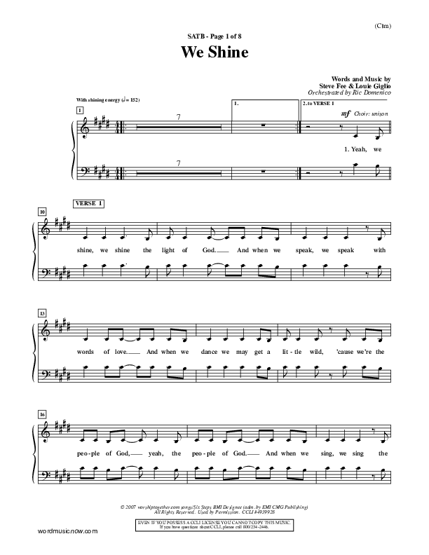 We Shine Choir Sheet (SATB) (FEE Band)
