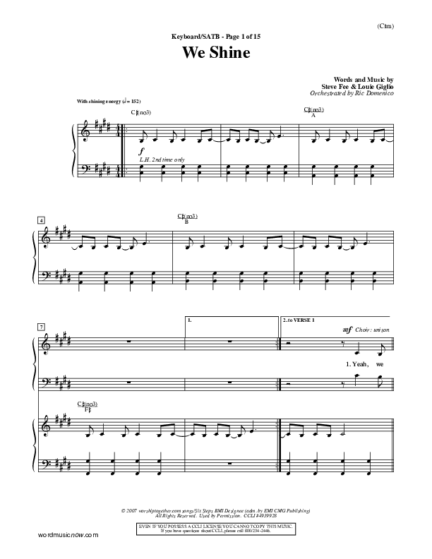 We Shine Piano/Vocal (SATB) (FEE Band)