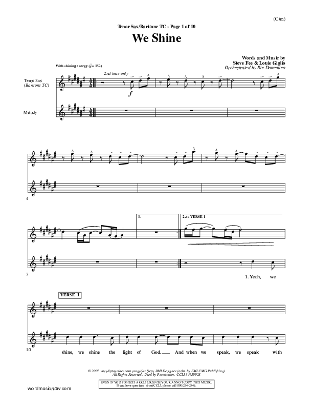 We Shine Tenor Sax/Baritone T.C. (FEE Band)