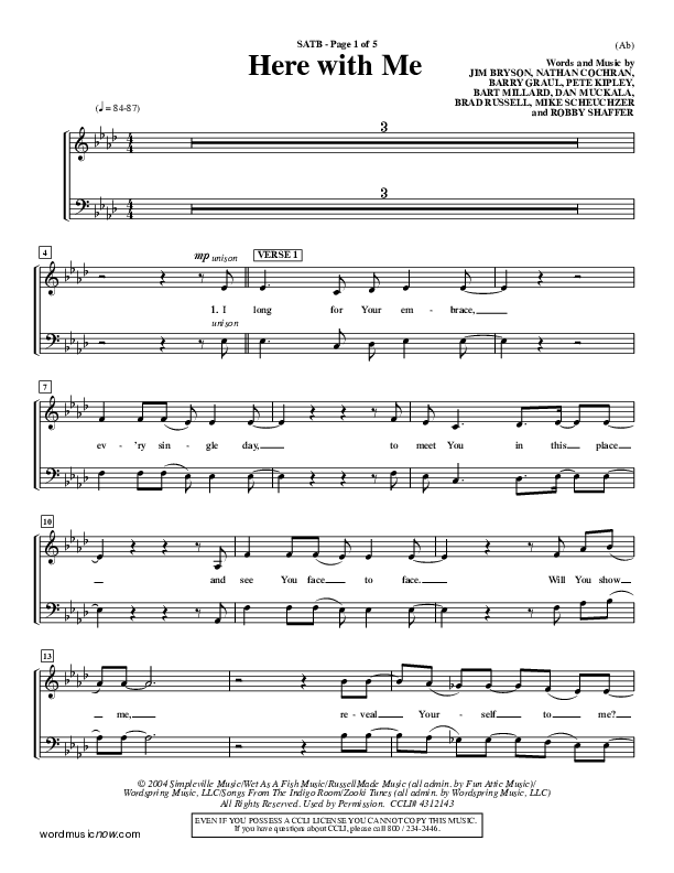 Here With Me Choir Sheet (SATB) (MercyMe)