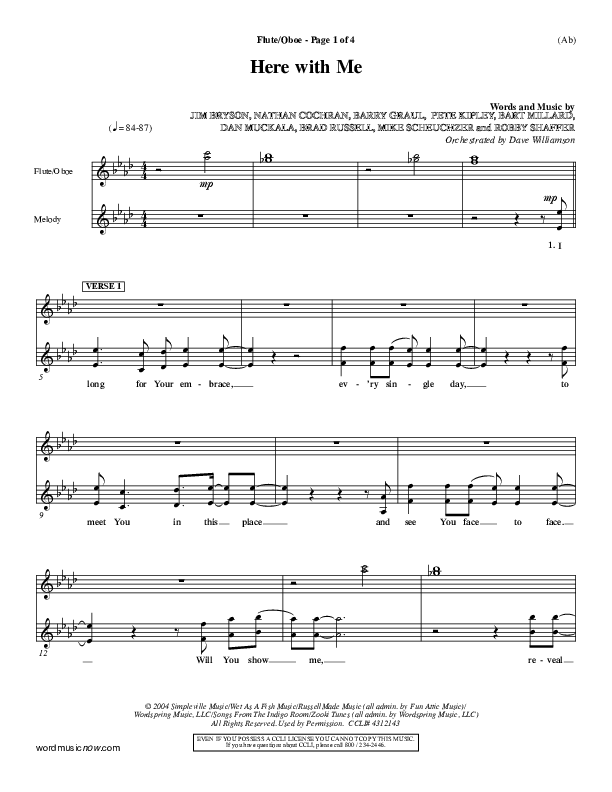 Here With Me Flute/Oboe (MercyMe)