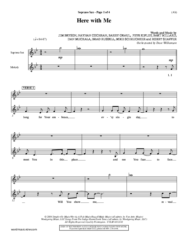 Here With Me Soprano Sax (MercyMe)