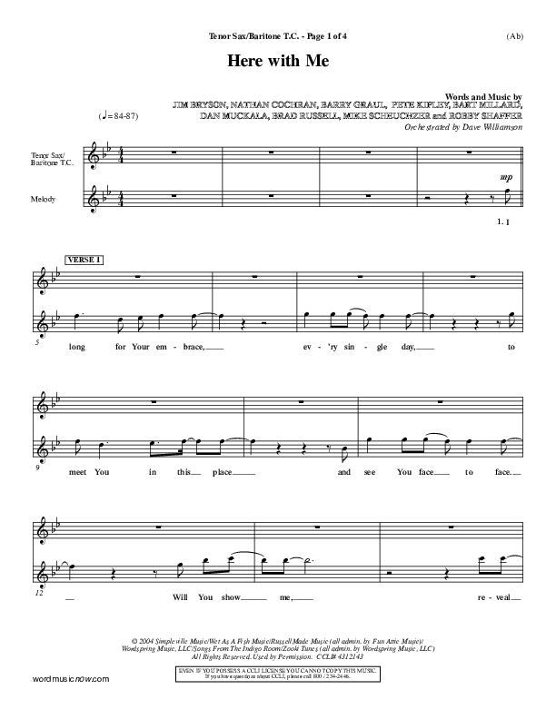 Here With Me Tenor Sax/Baritone T.C. (MercyMe)