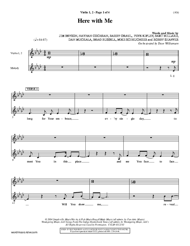 Here With Me Violin 1/2 (MercyMe)