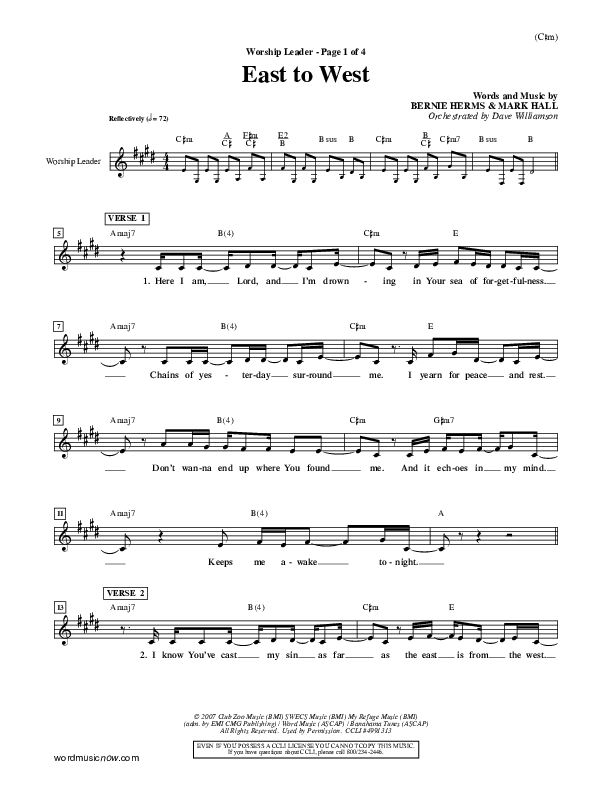 East To West Lead Sheet (Mark Hall)